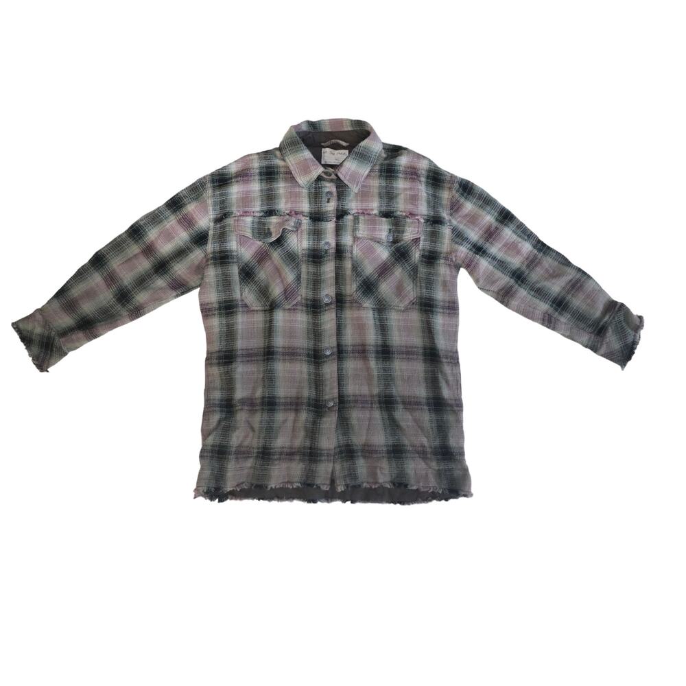 Free People Plaid Button-Up Jacket in  Purple & Black